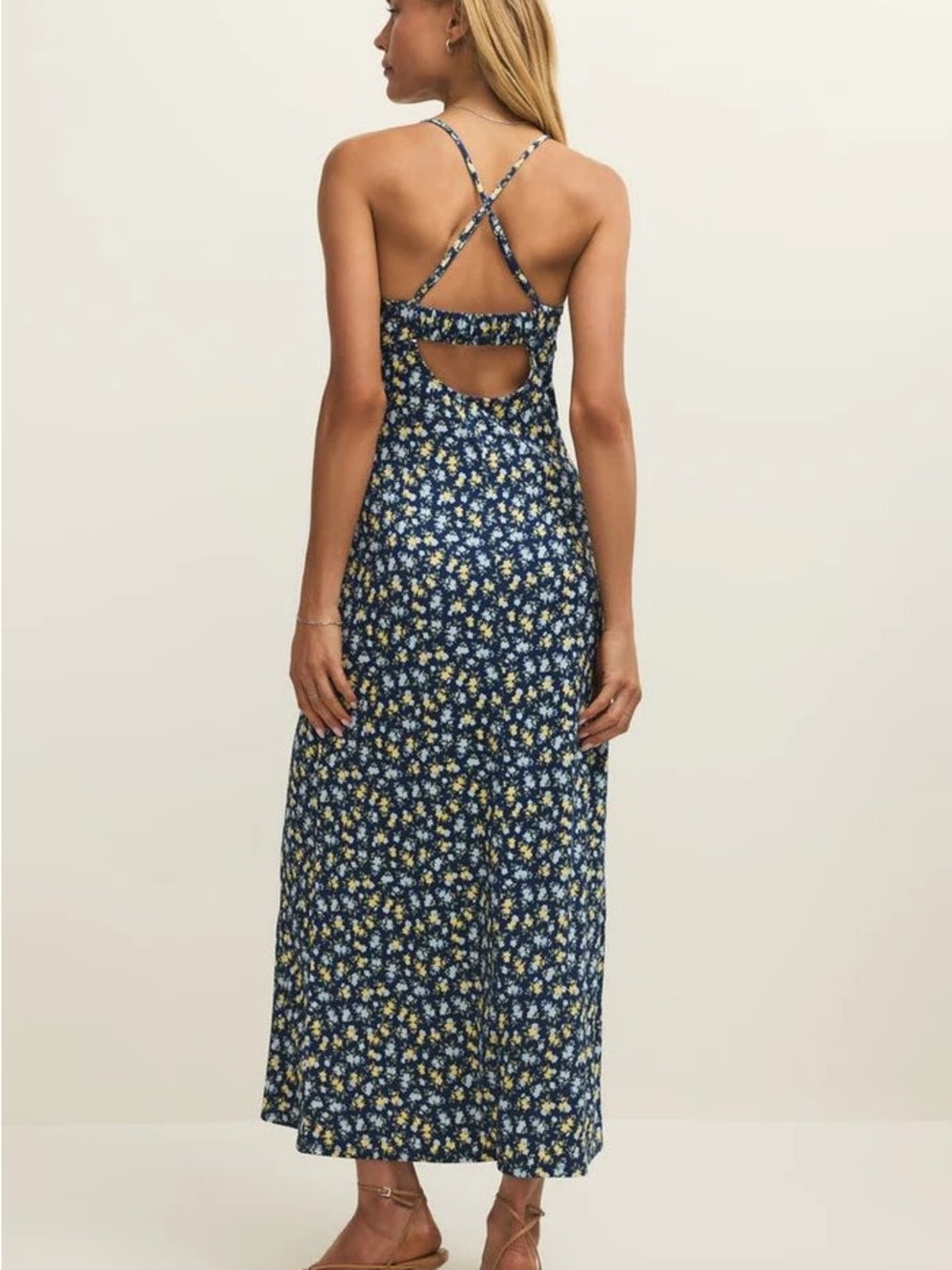 Z Supply Navy Floral Spaghetti-Strap Midi Dress - Picture 2 of 2